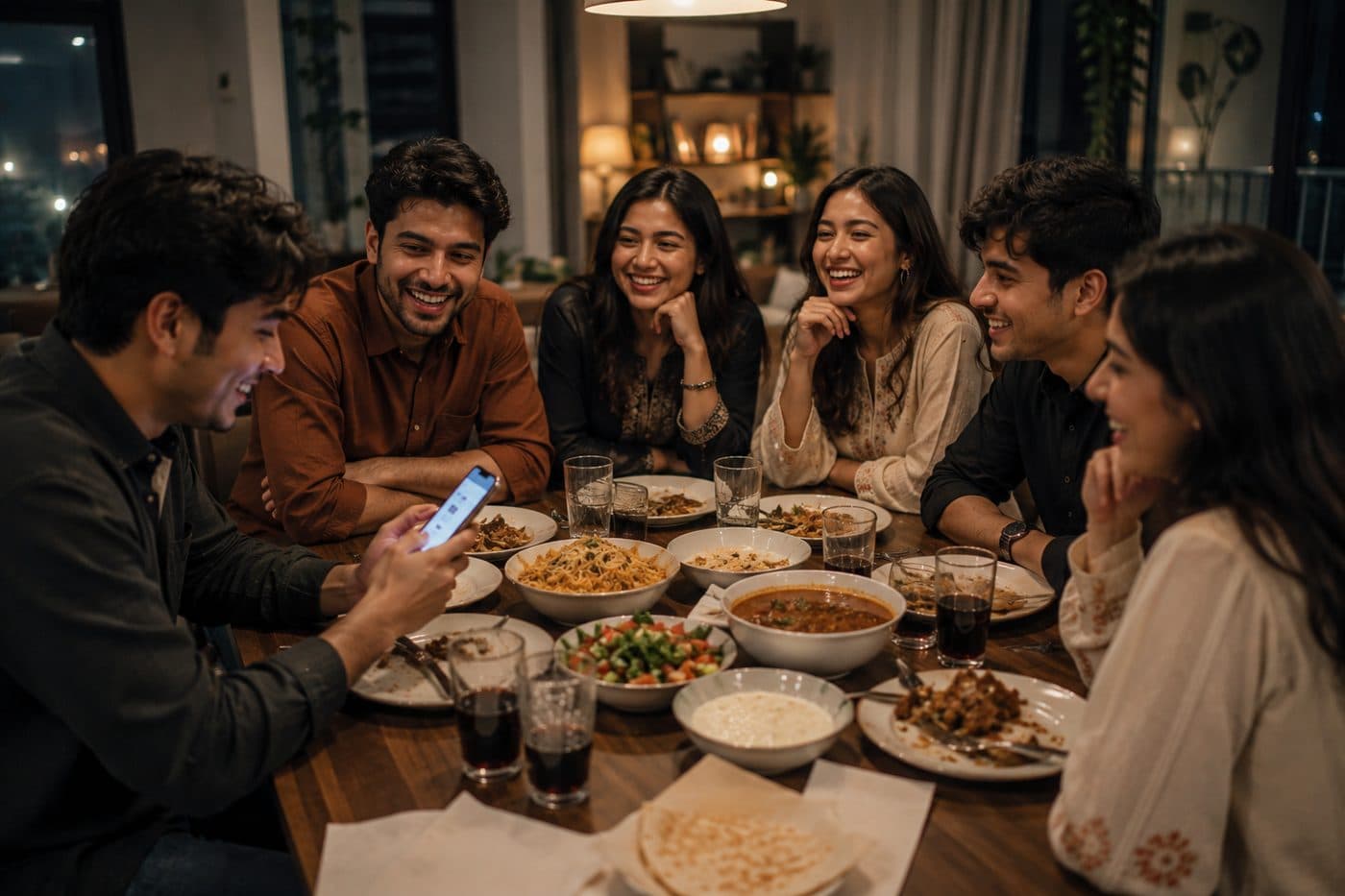 Friends splitting the bill over dinner